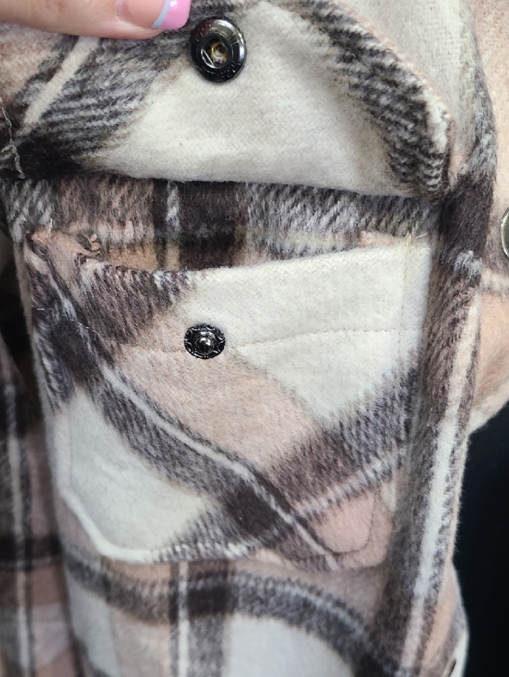 Michelle Mae Plaid Utility Shacket in Cream & Brown NWT - Picture 2 of 8